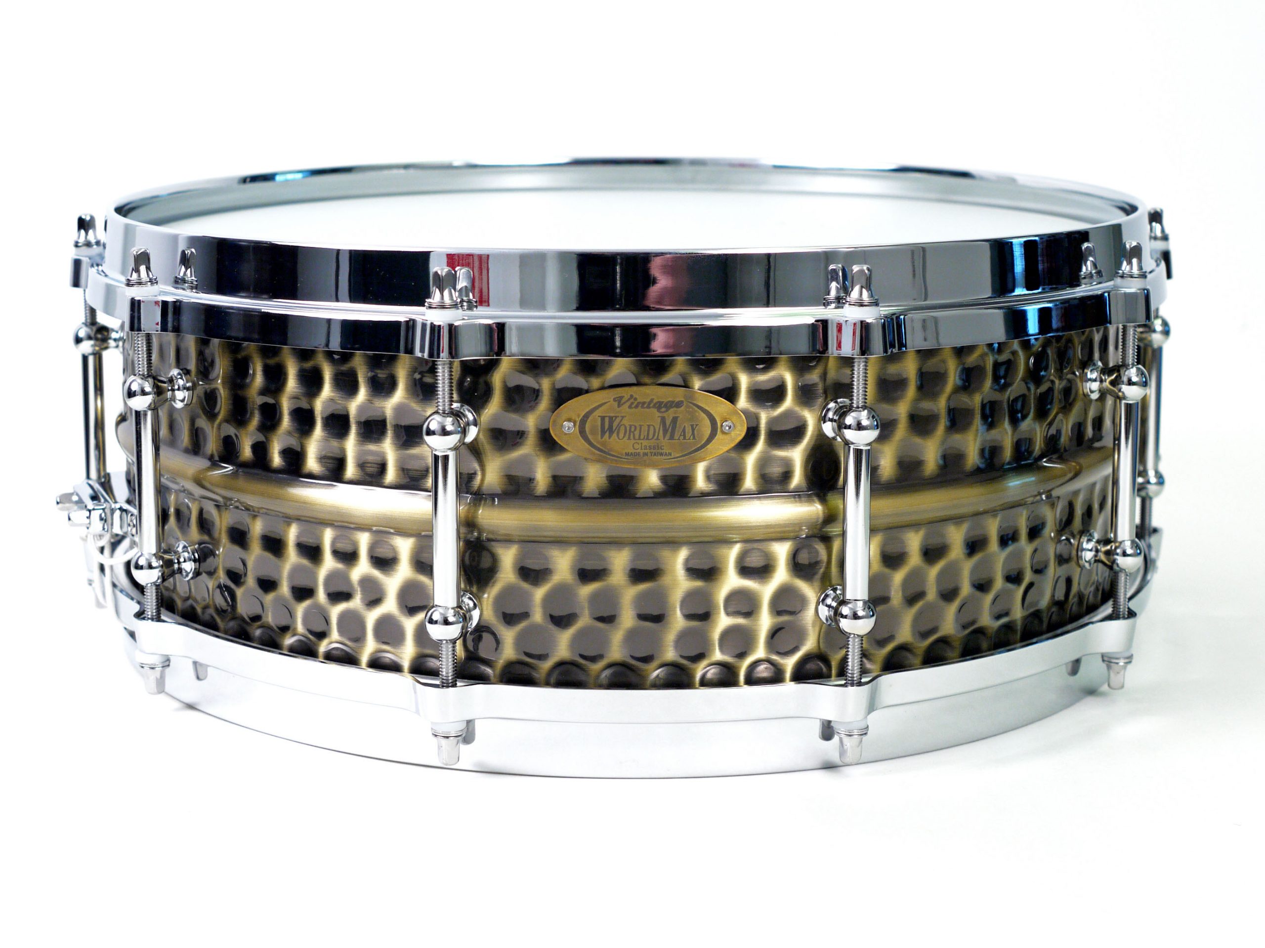 Worldmax 14″ x 5″ Brass Nickel Hammered Snare Drum – Chrome Hardware